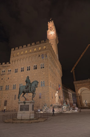 Piazza della Signoria by night in Florence Italyのeditorial素材