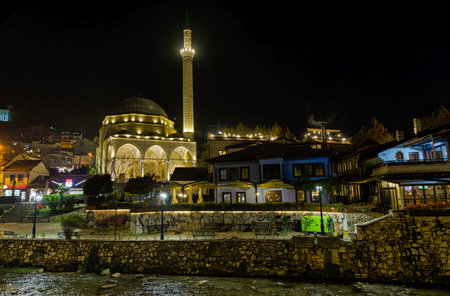 Prizren night by river Bistrica in Kosovoのeditorial素材
