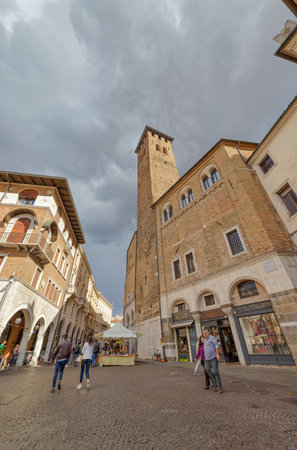 Piazza della Frutta by Palazzo della Ragione in Padua Italyのeditorial素材