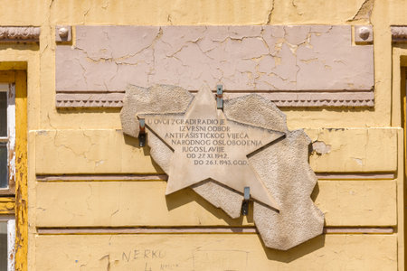 AVNOJs WWII Commemorative Plaque in Bihac, Bosnia and Herzegovinaのeditorial素材