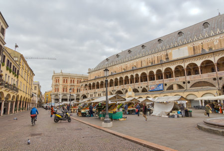 Piazza delle Erbe morning in Padua Italyのeditorial素材