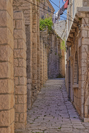 Korculas Ancient Stone Alleywayの写真素材
