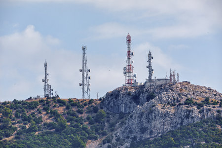 Antenna Towers on Rocky Hillの写真素材