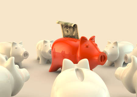 Piggy bank circle with a hundred dollar bill の写真素材