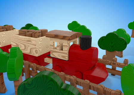Wood toy train illustrationの写真素材