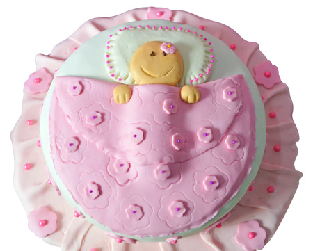 Pastel baby shower cake bebe girl fondantの写真素材