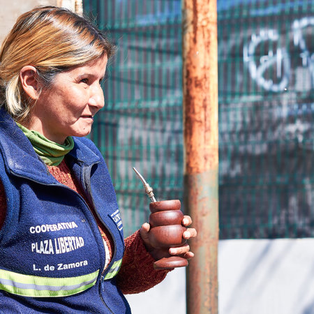 Argentina, Turdera city. September 13, 2019. Informal workers, cartoneros, meet at their meeting point.のeditorial素材