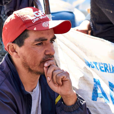 Argentina, Turdera city. September 13, 2019. Informal workers, cartoneros, meet at their meeting point.のeditorial素材