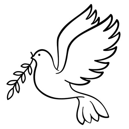 Isolated Dove of Peace on white background. Minimalistic linear styleのイラスト素材