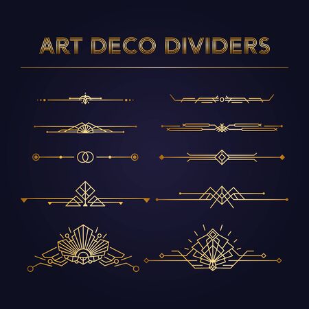 Roaring 20s Design templates - Art Deco vintage dividers. Retro linear elements setのイラスト素材