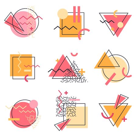 Highlights cover - abstract layouts. Template kit for blogger account. Social media design in memphis style. Vector stories with geometric shapes from 90s. Round Highlights Cover setのイラスト素材
