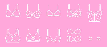 Brassiers - isolated outline icons set. Elements for infographic, social media, web design. Modern women underwearのイラスト素材