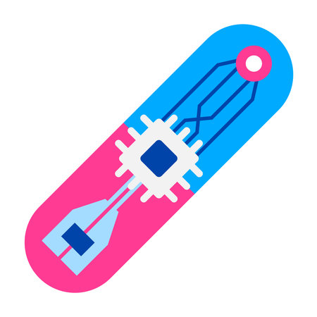 Microchip for internal use, Chip capsule - isolated illustration. Chip implant for vaccination under...