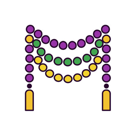 Bead garlands with tassels, Mardi Gras attribute. Isolated single symbol on white backgroundのイラスト素材