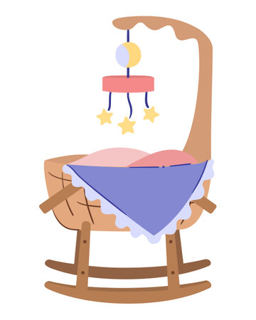 Baby crib on runners - isolated hand drawn single vector elementのイラスト素材