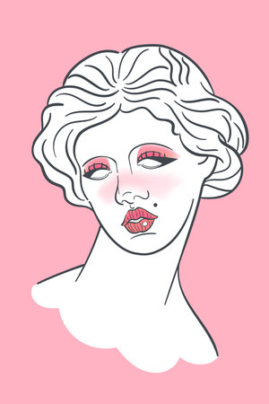 Ancient greek statue of a female head with soft girl makeupのイラスト素材