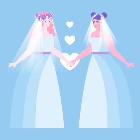 Two lesbian brides holing handsのイラスト素材