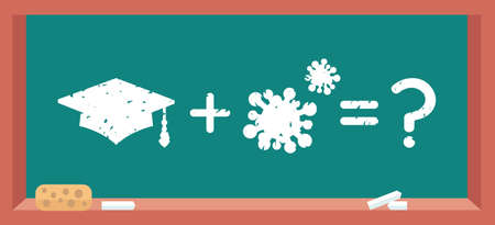 Academic square cap plus coronavirus germ - math example on blackboardのイラスト素材