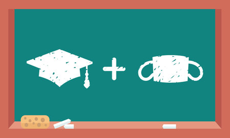 Academic square cap plus protective mask - drawing on blackboardのイラスト素材