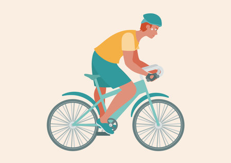 Bicyclist rides on bike, vector flat illustrationのイラスト素材