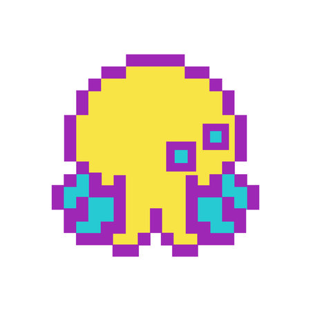 Pixel Art jellyfish on white background, 8-bit vector illustrationのイラスト素材