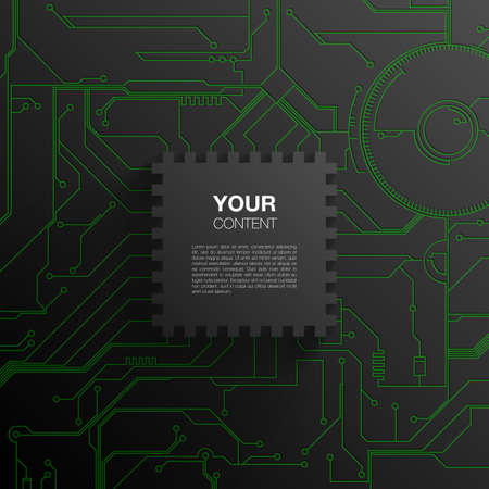 Trendy 3D microchip design with transparent shadow and detailed printed circuit board background. vector stock eps 10 illustration.のイラスト素材
