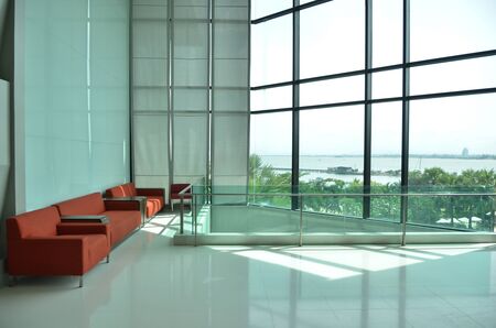 The sofa in the building by the seaの写真素材