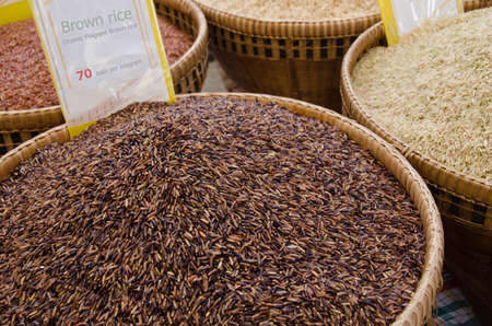 Organic brown rice on the marketの写真素材