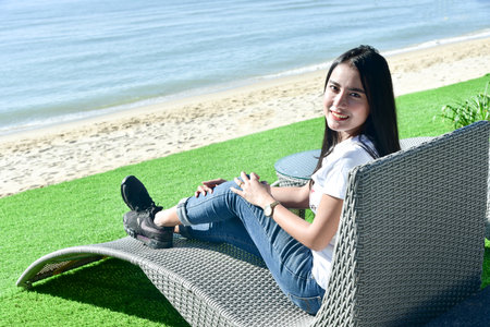 Beautiful women by the sea on holidays: Petchaburi, Thailand, 5 September 2020のeditorial素材