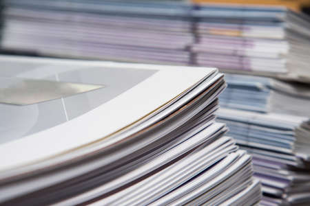 A pile of books in the libraryの写真素材