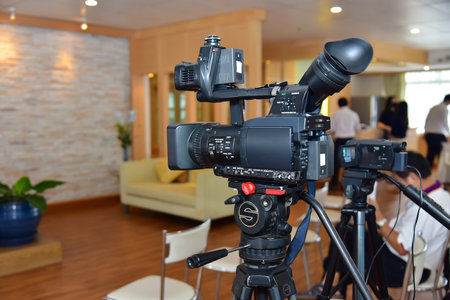 Video camera ready for press conference 24 November 2020 Nonthaburi, Thailandのeditorial素材