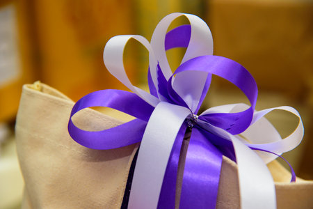 Purple bow tie gift wrapの写真素材