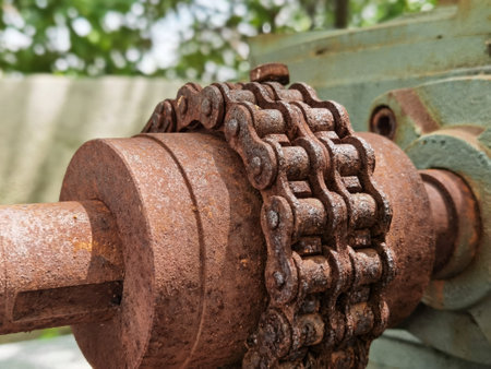 Rusty machine chains in the parkの写真素材