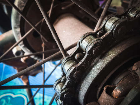 oiled old bicycle chain backgroundの写真素材
