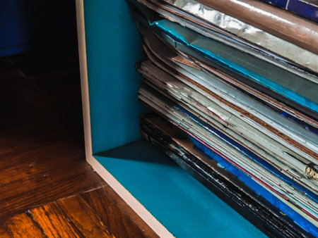 stack of books on the shelf or notebook