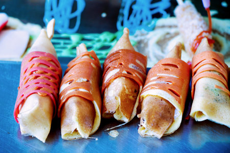 Thai crispy pancake in street food,Thailand street food