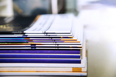 Stack of books on the table. Selective focus. Shallow depth of field.の写真素材