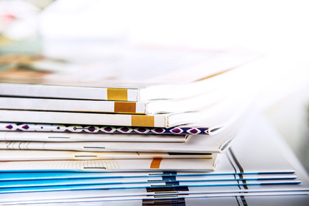 Pile of documents on office desk, closeup. Business backgroundの写真素材