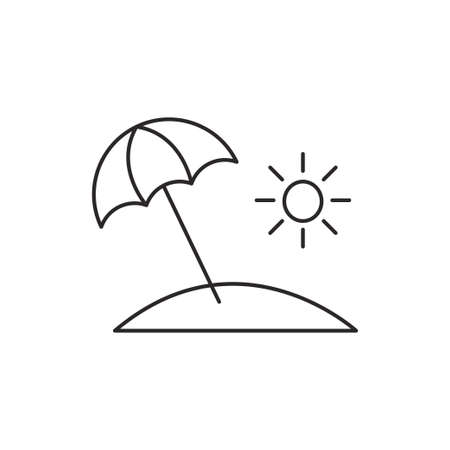Island with umbrella icon outline vector contour isolated on white backgroundのイラスト素材
