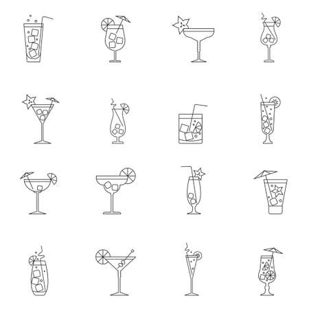 Cocktail icon set outline vector contour isolated on white backgroundのイラスト素材