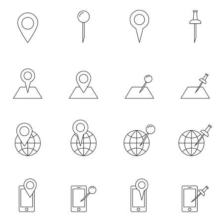Location icon set outline vector contour isolated on white backgroundのイラスト素材