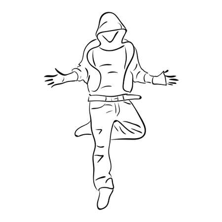 Hip-hop man dancer vector contour sketch isolated on white backgroundのイラスト素材
