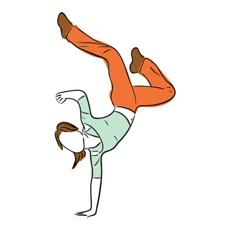 Hip-hop woman dancer vector contour colorful sketch isolated on white backgroundのイラスト素材