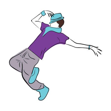 Hip-hop man dancer vector colorful contour sketch isolated on white backgroundのイラスト素材
