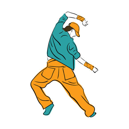 Hip-hop man dancer vector colorful contour sketch isolated on white backgroundのイラスト素材