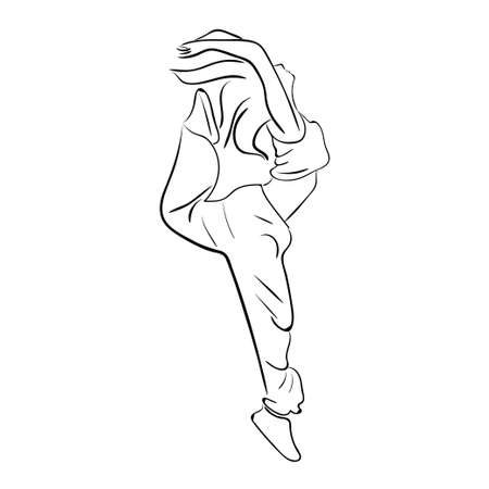 Hip-hop woman dancer vector contour sketch isolated on white backgroundのイラスト素材