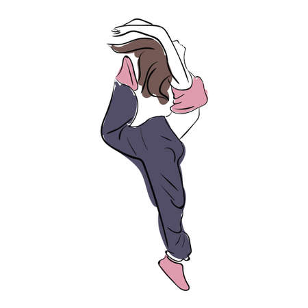 Hip-hop woman dancer vector contour colorful sketch isolated on white backgroundのイラスト素材