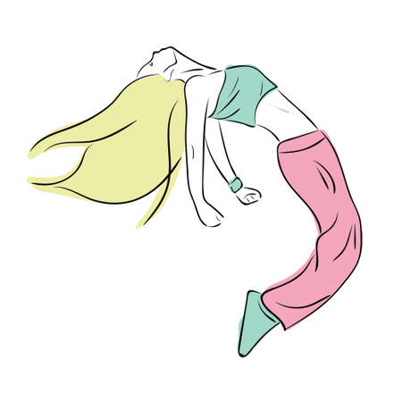 Hip-hop woman dancer vector contour colorful sketch isolated on white backgroundのイラスト素材