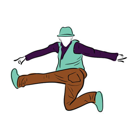 Hip-hop man dancer vector colorful contour sketch isolated on white backgroundのイラスト素材