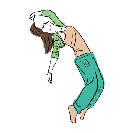 Hip-hop woman dancer vector contour colorful sketch isolated on white backgroundのイラスト素材